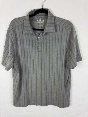 Nat Nast Polo Shirt Size L Gray Striped Rayon Blend Short Sleeve